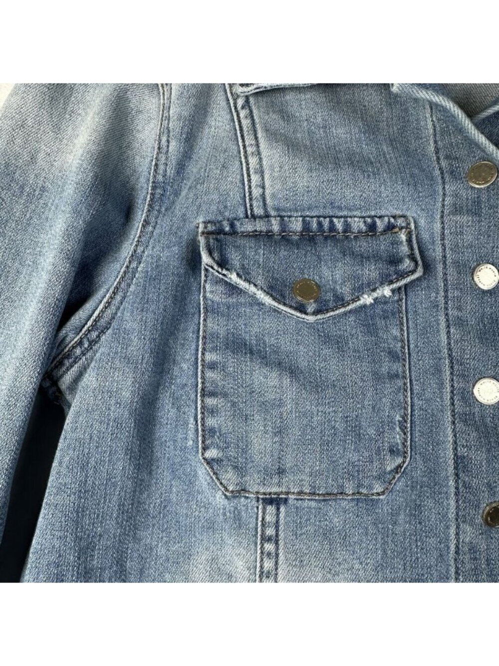 White House Black Market WHBM US Women’s 6 Light Blue Cropped Denim Jean Jacket - Picture 10 of 13